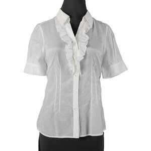 Isabella Rodriguez $98 Sz M White Shiney Ruffle Cotton Silk Top
